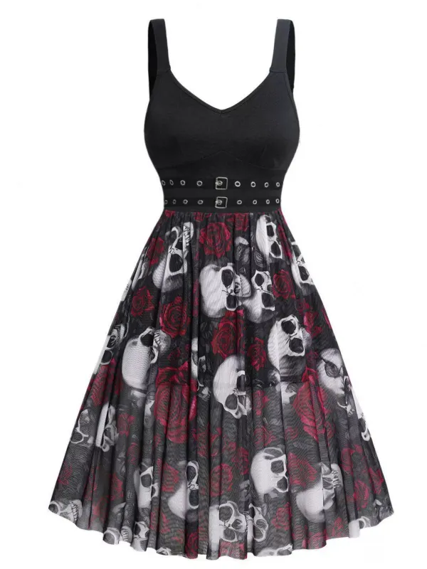 1950s Slip Halloween Skull Rose Dress made by Retro Stage