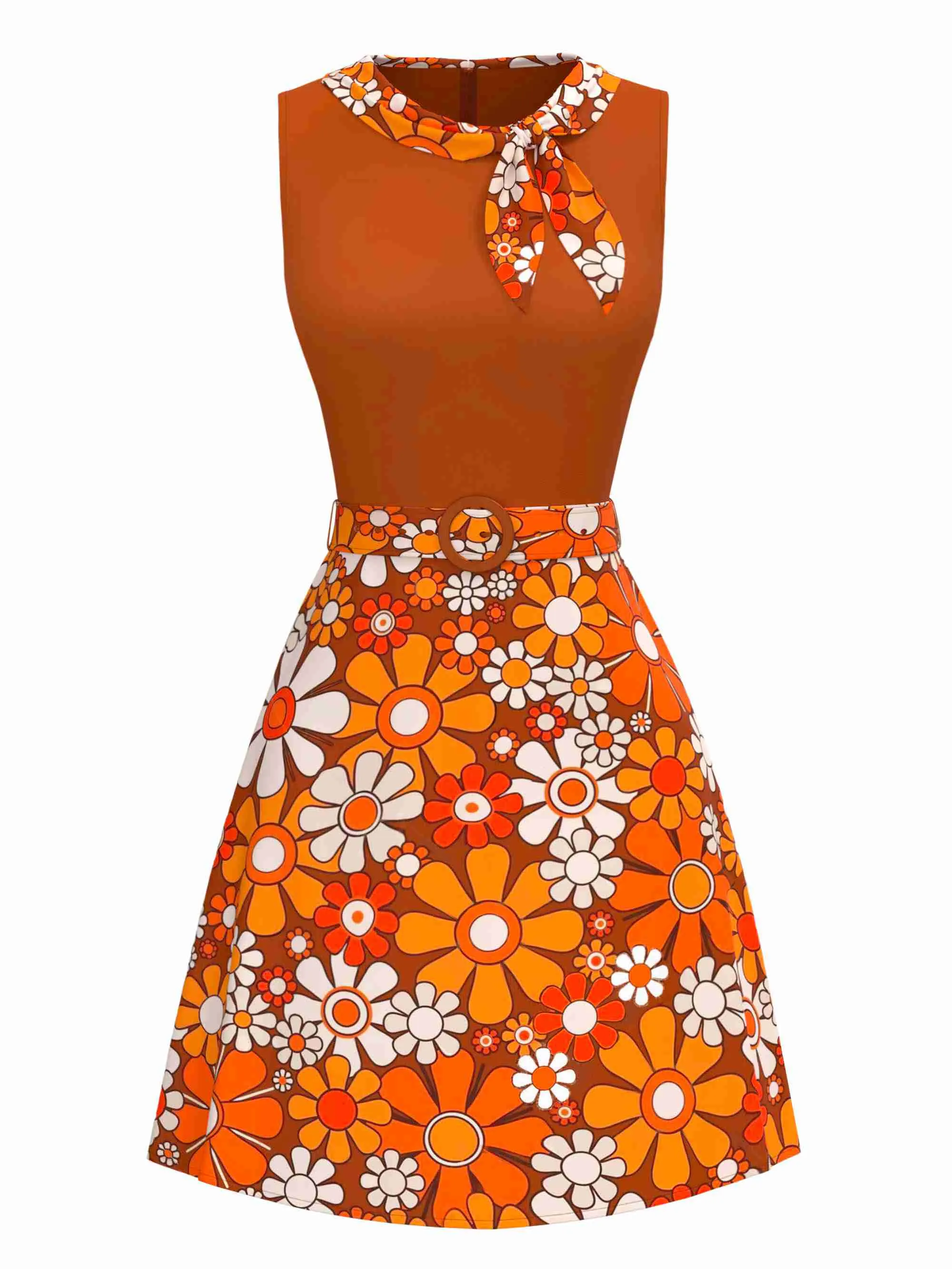 Orange 1960s Boho Psychedelic Floral Belted Dress sold by Retro Stage