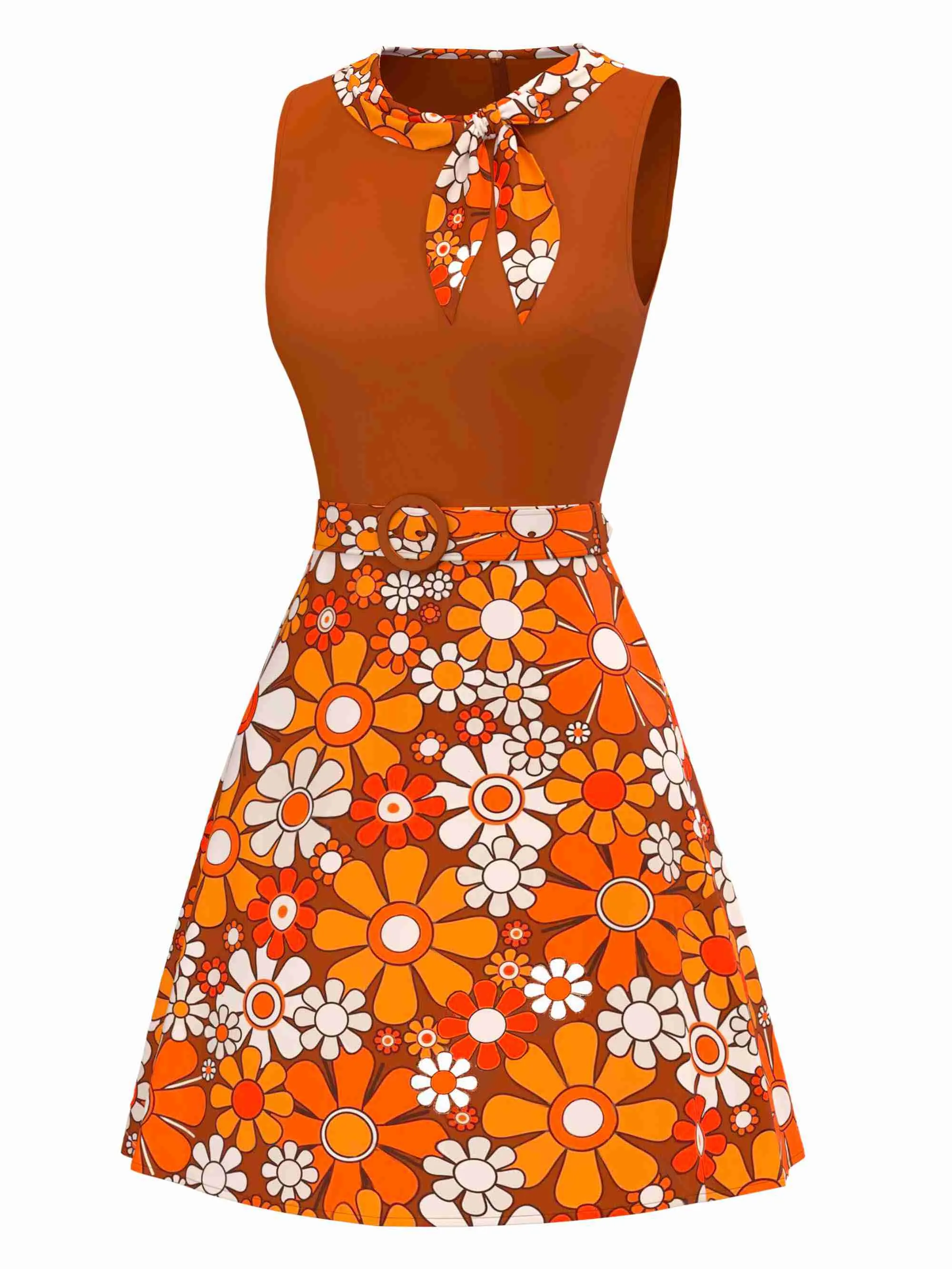 Orange 1960s Boho Psychedelic Floral Belted Dress sold by Retro Stage product image thumbnail 2
