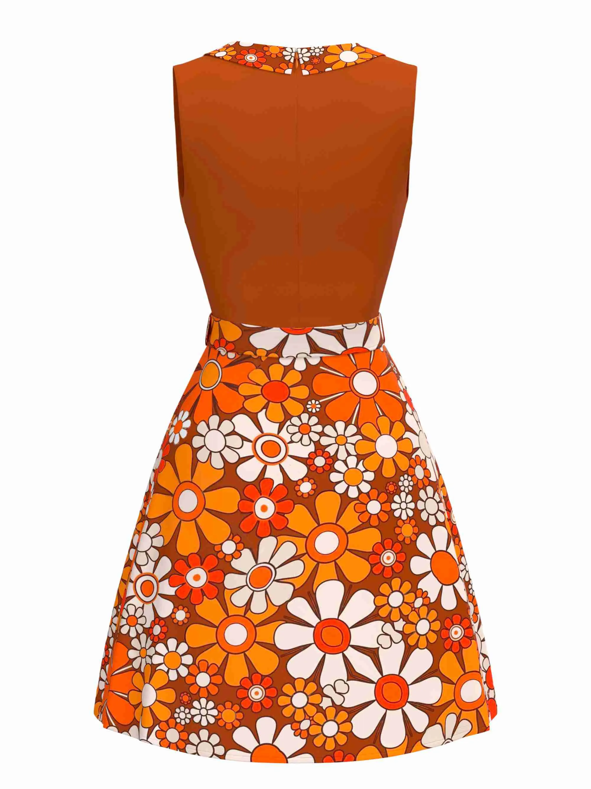Orange 1960s Boho Psychedelic Floral Belted Dress sold by Retro Stage product image thumbnail 3