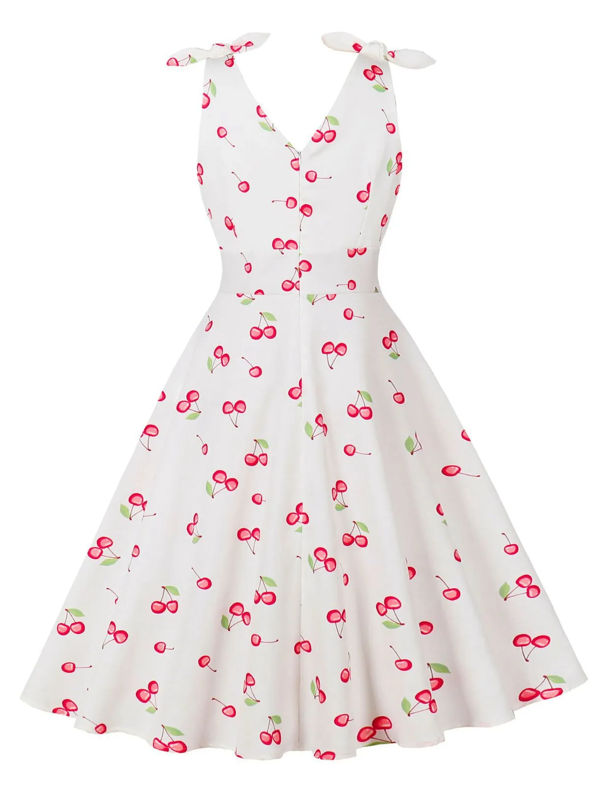 White 1950s Cherry Sleeveless V-Neck Dress sold by Retro Stage product image thumbnail 2