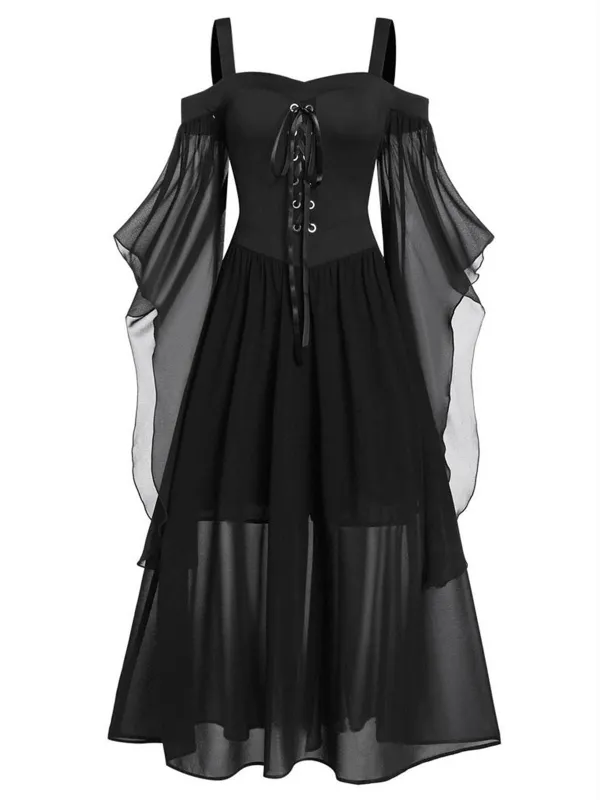 1950s Halloween Witch Transparent Sleeves Strap Dress made by Retro Stage