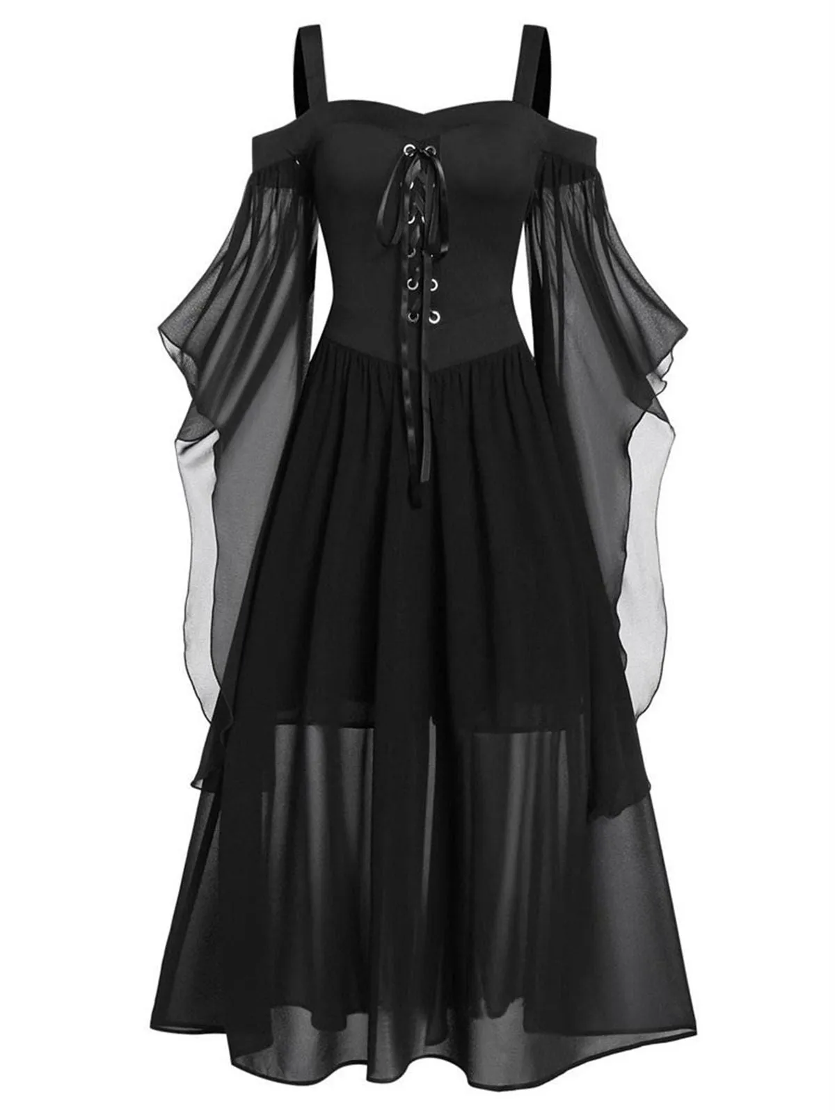 1950s Halloween Witch Transparent Sleeves Strap Dress sold by Retro Stage