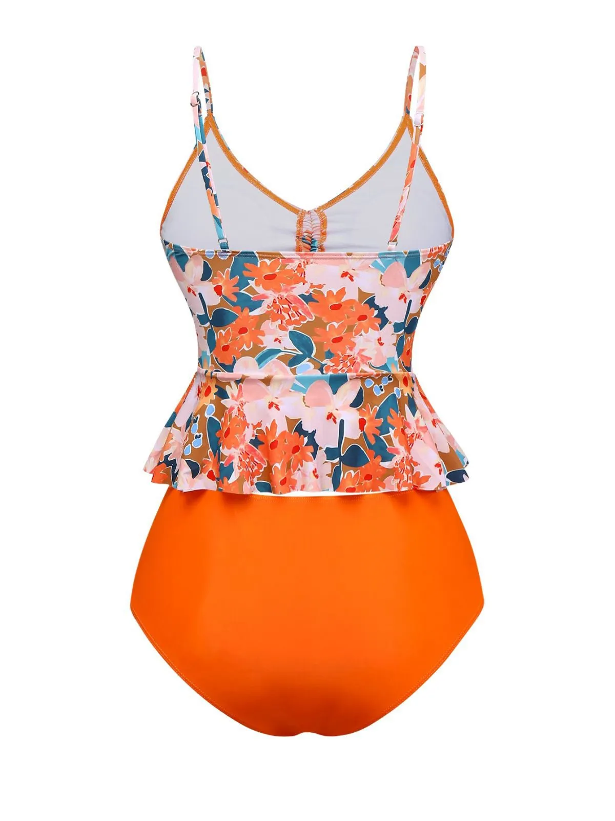 Orange 1970s Floral Drawstring Spaghetti Straps Tankini Set sold by Retro Stage product image thumbnail 2