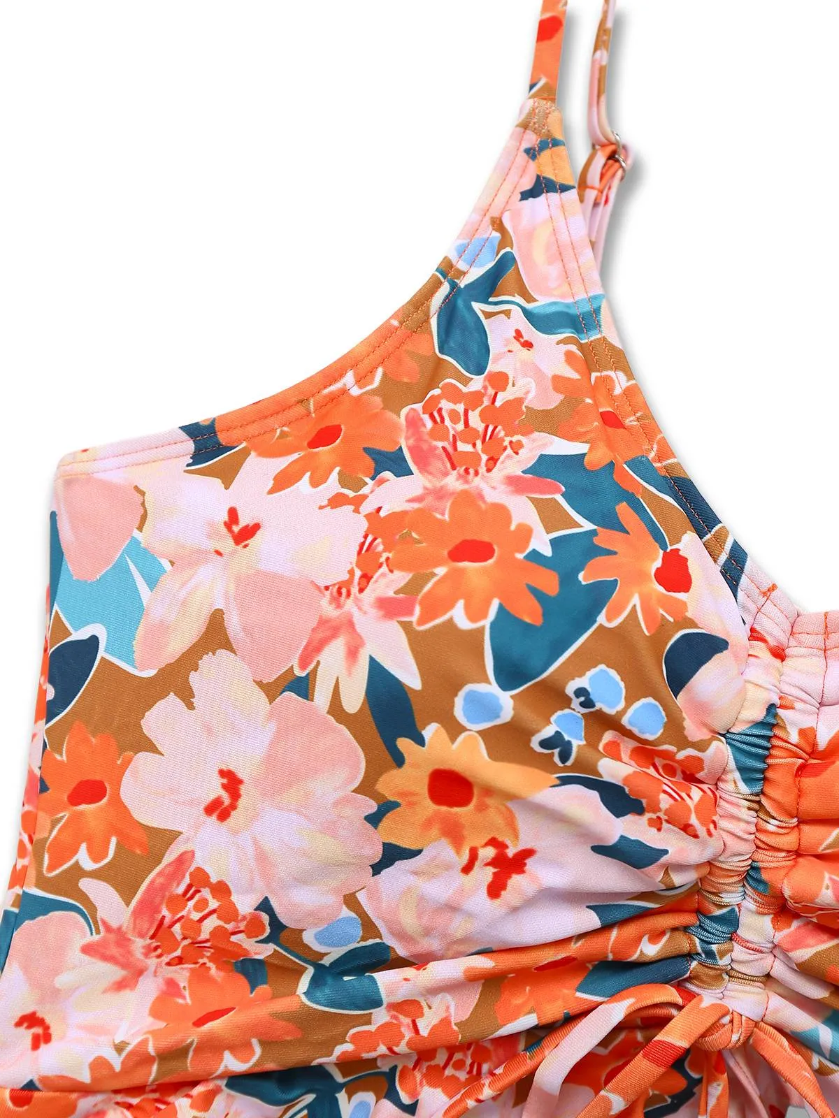 Orange 1970s Floral Drawstring Spaghetti Straps Tankini Set sold by Retro Stage product image thumbnail 4