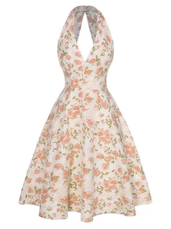 Orange 1950s Floral V-Neck Dress made by Retro Stage
