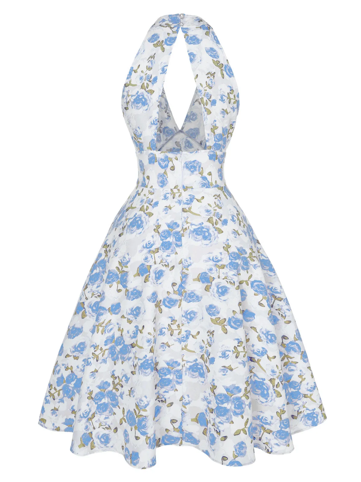 Blue 1950s Floral V-Neck Dress sold by Retro Stage product image thumbnail 2