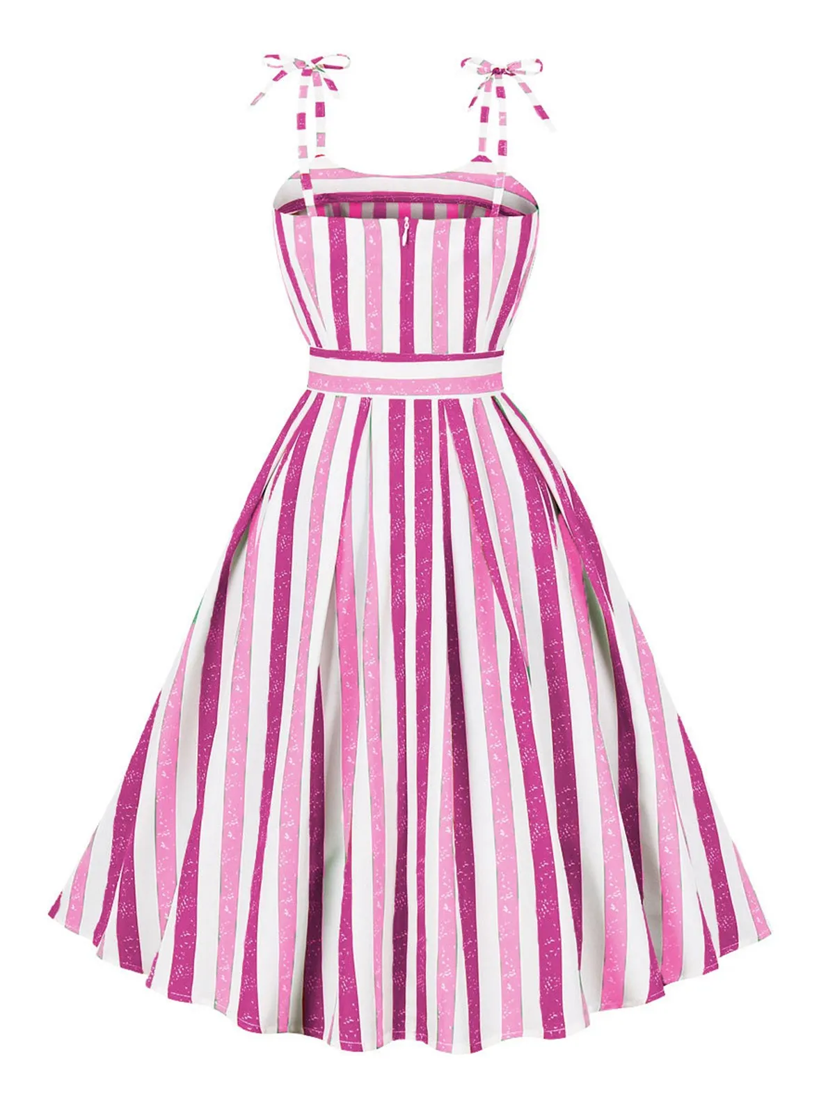 Pink 1950s Shoulder Tie Belted Stripes Dress sold by Retro Stage product image thumbnail 2