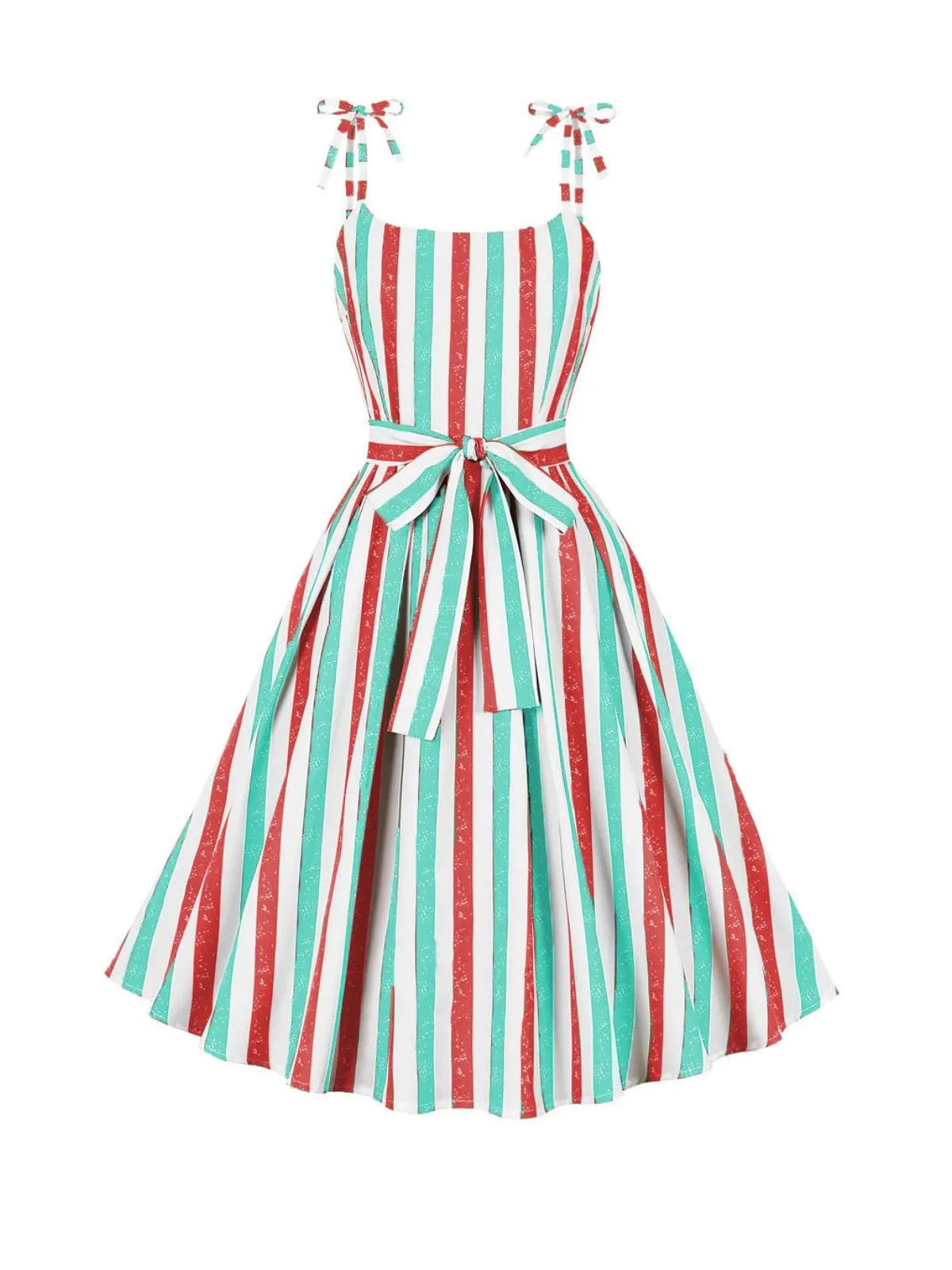 Pink 1950s Shoulder Tie Belted Stripes Dress sold by Retro Stage product image thumbnail 4