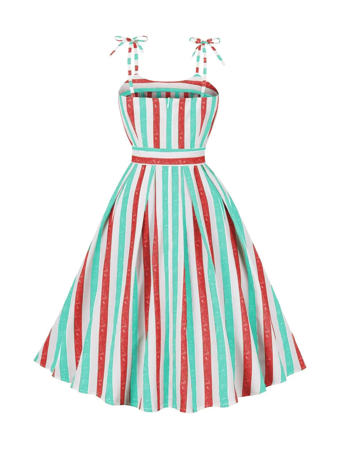 Pink 1950s Shoulder Tie Belted Stripes Dress sold by Retro Stage product image thumbnail 5