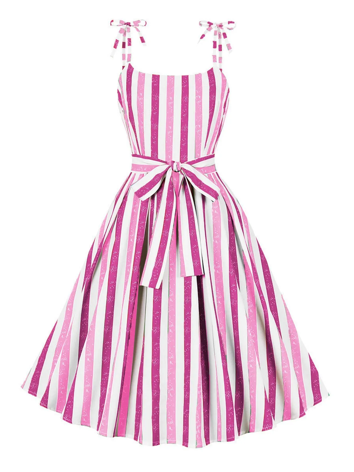 Pink 1950s Shoulder Tie Belted Stripes Dress sold by Retro Stage