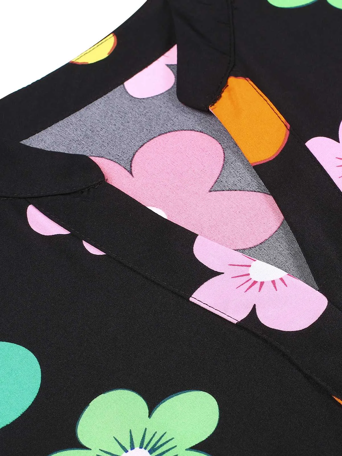 Black 1940s V-Neck Colorful Floral Dress sold by Retro Stage product image thumbnail 4