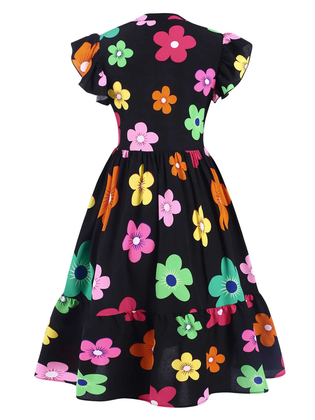 Black 1940s V-Neck Colorful Floral Dress sold by Retro Stage product image thumbnail 3