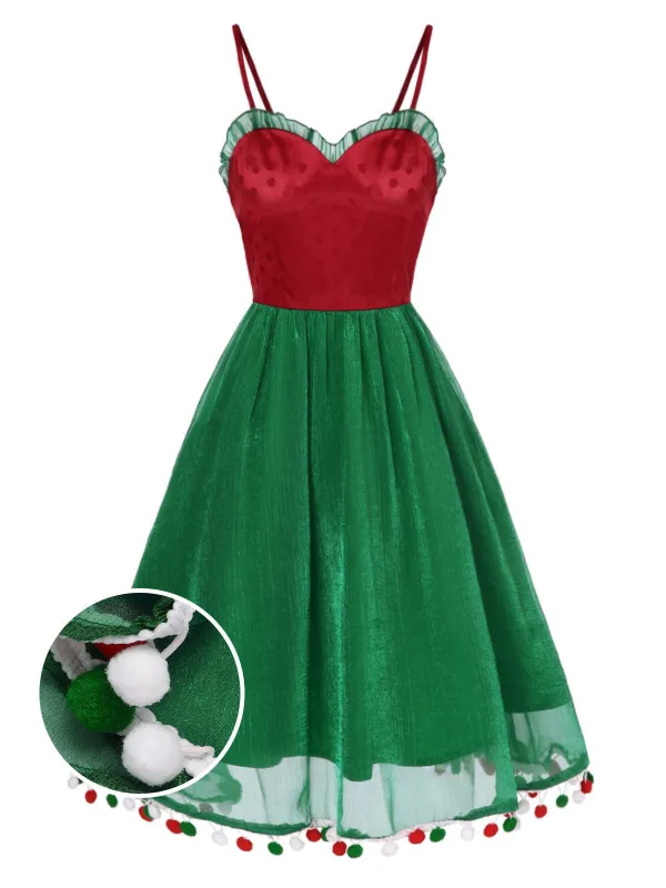 Red 1950s Christmas Polka Dot Mesh Dress made by Retro Stage
