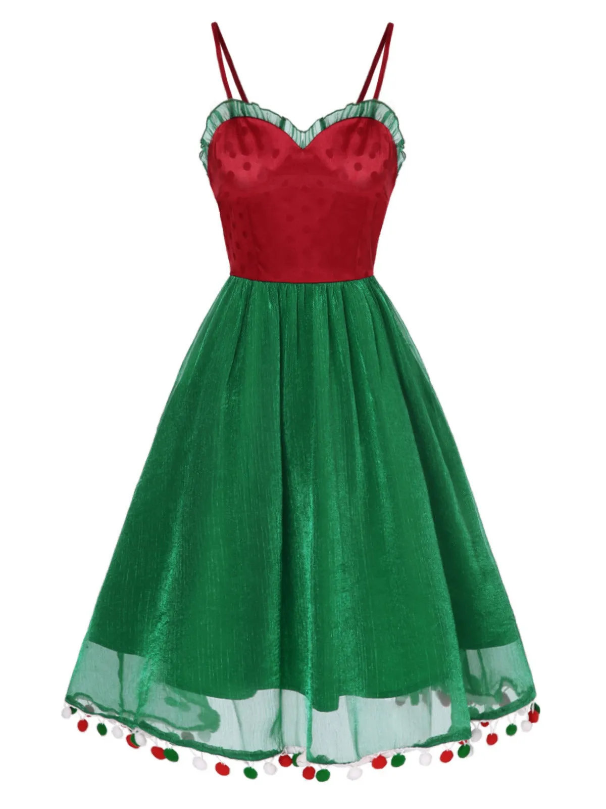 Red 1950s Christmas Polka Dot Mesh Dress sold by Retro Stage product image thumbnail 2