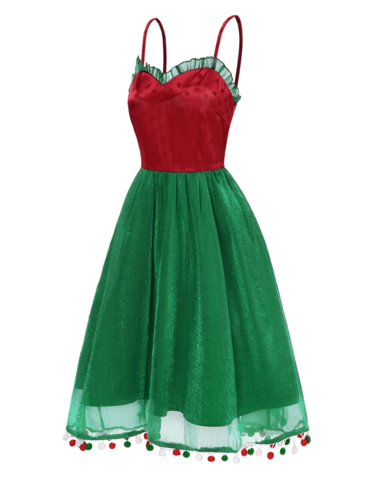 Red 1950s Christmas Polka Dot Mesh Dress sold by Retro Stage product image thumbnail 3