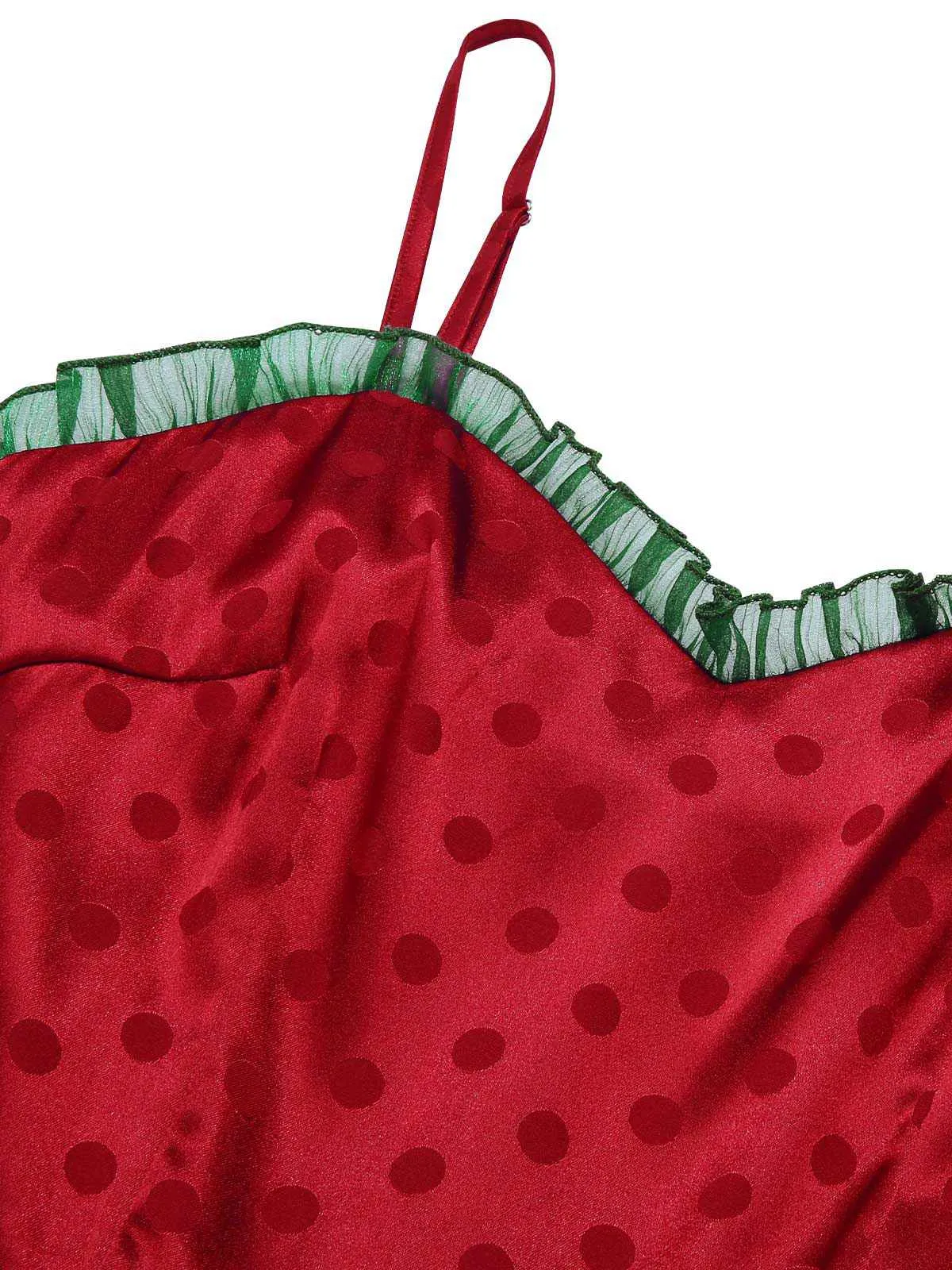Red 1950s Christmas Polka Dot Mesh Dress sold by Retro Stage product image thumbnail 5