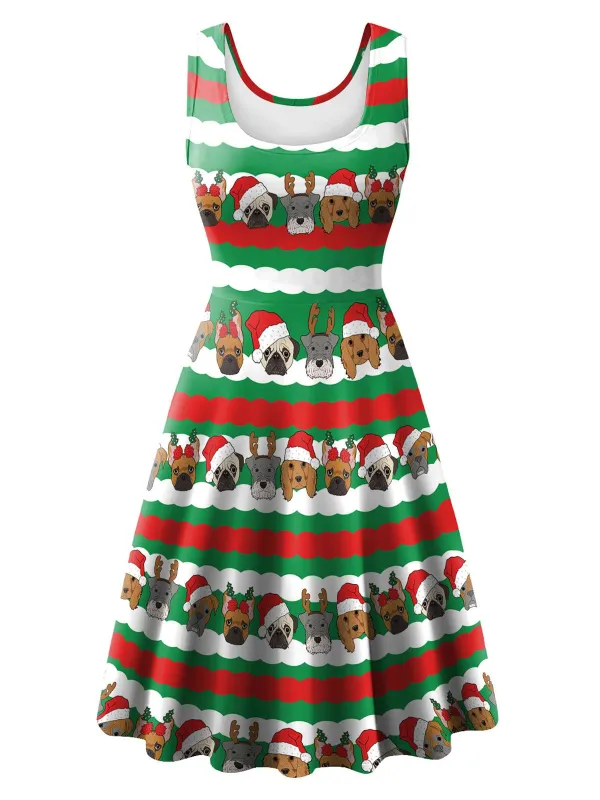 1950s Christmas Print Knitted Sleeveless Dress made by Retro Stage