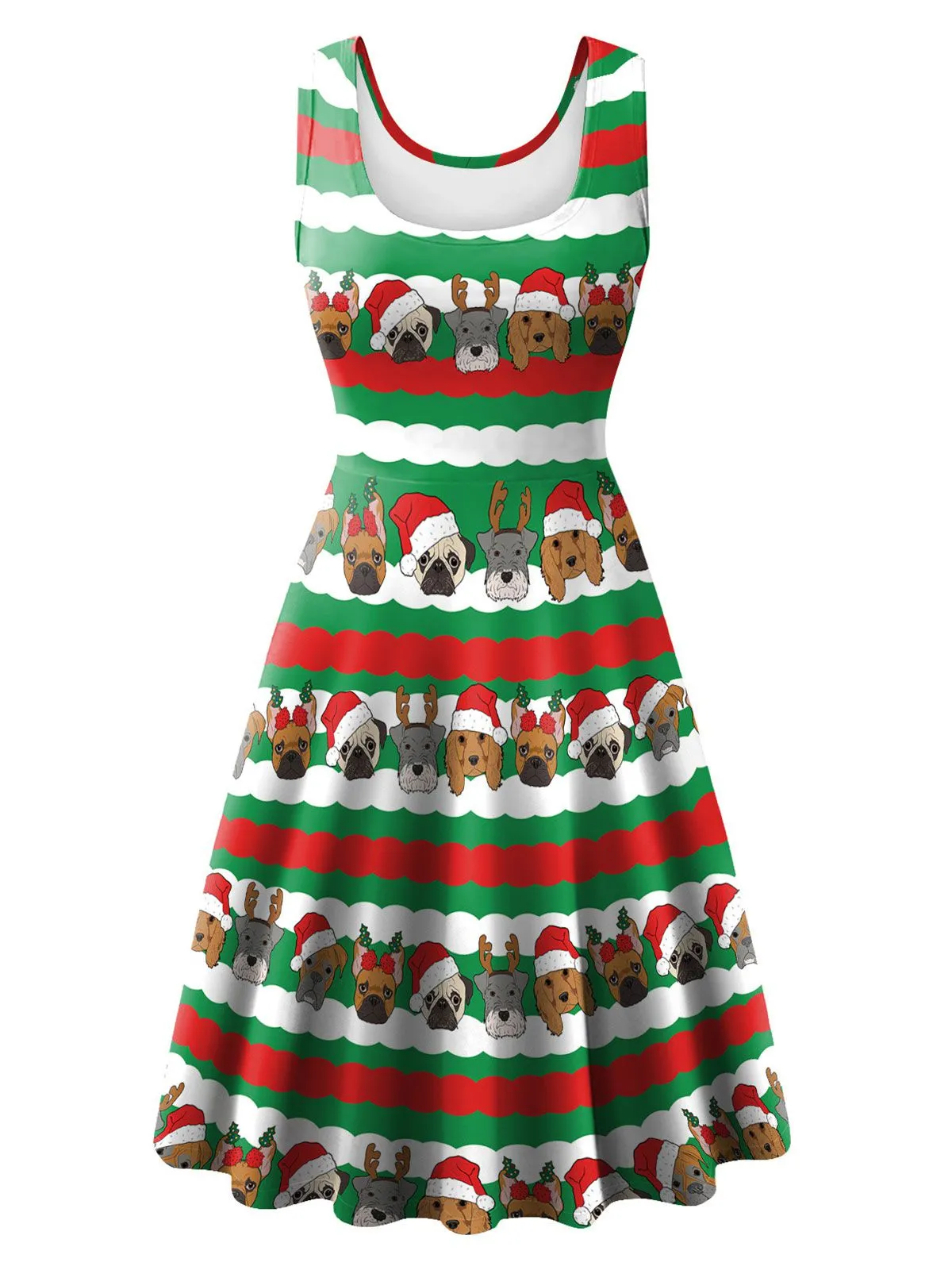 1950s Christmas Print Knitted Sleeveless Dress sold by Retro Stage