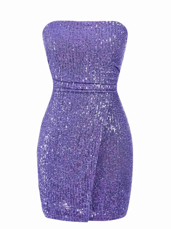 Purple 1970s Solid Sequined Skinny Dress made by Retro Stage
