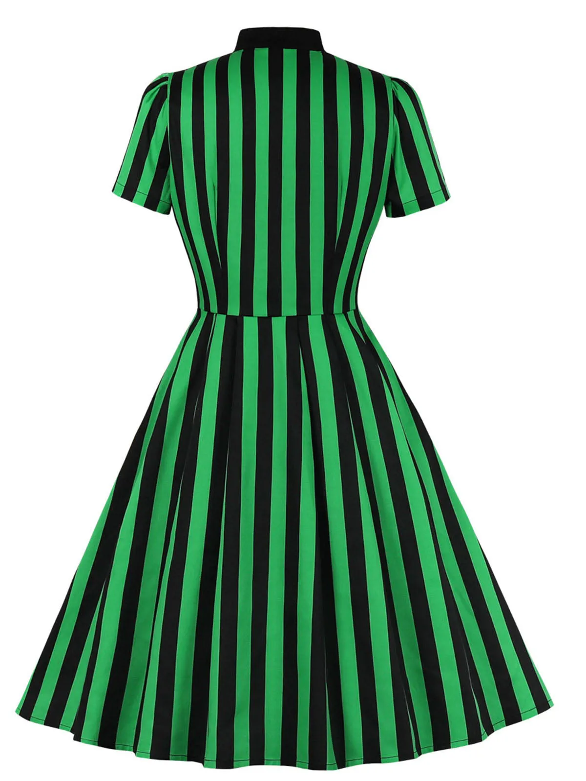 Green 1950s Tie Neck Button Black Stripes Dress sold by Retro Stage product image thumbnail 2