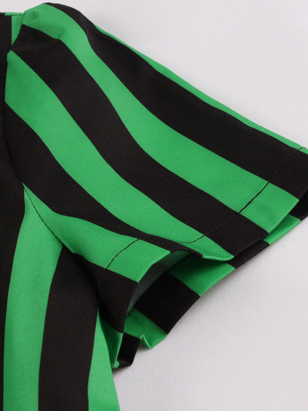Green 1950s Tie Neck Button Black Stripes Dress sold by Retro Stage product image thumbnail 3