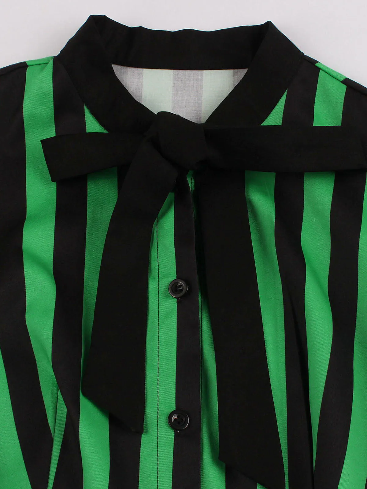 Green 1950s Tie Neck Button Black Stripes Dress sold by Retro Stage product image thumbnail 4