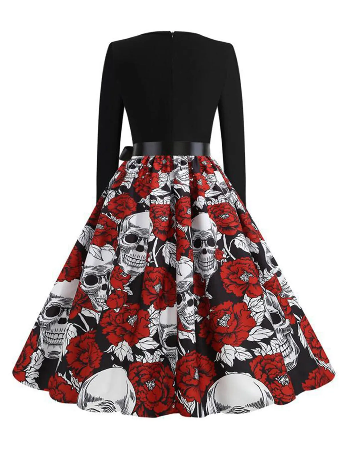 Black 1950s Halloween Roses Skull Petal Collar Dress sold by Retro Stage product image thumbnail 3