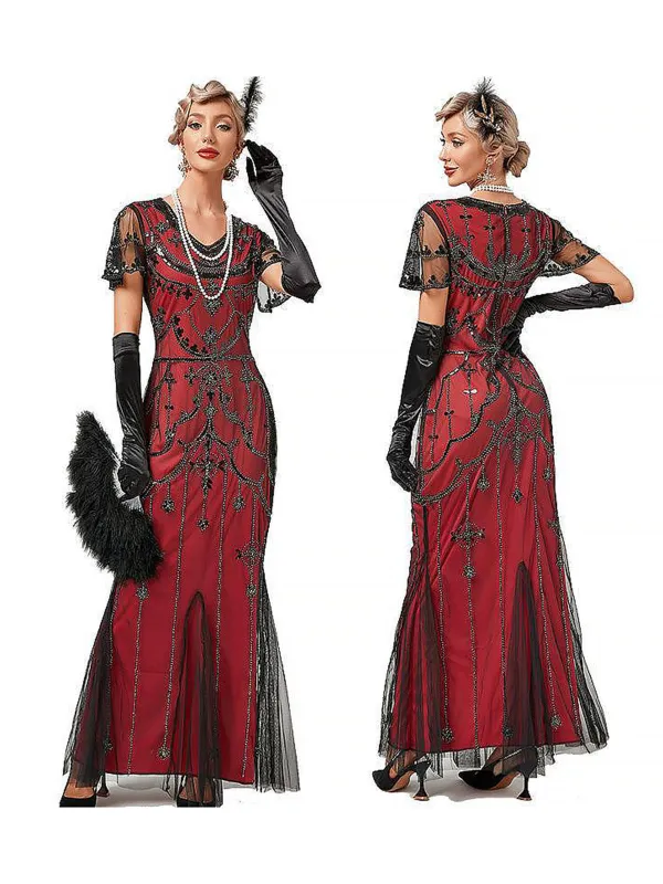 1920s V-Neck Sequined Mesh Mermaid Formal Dress made by Retro Stage