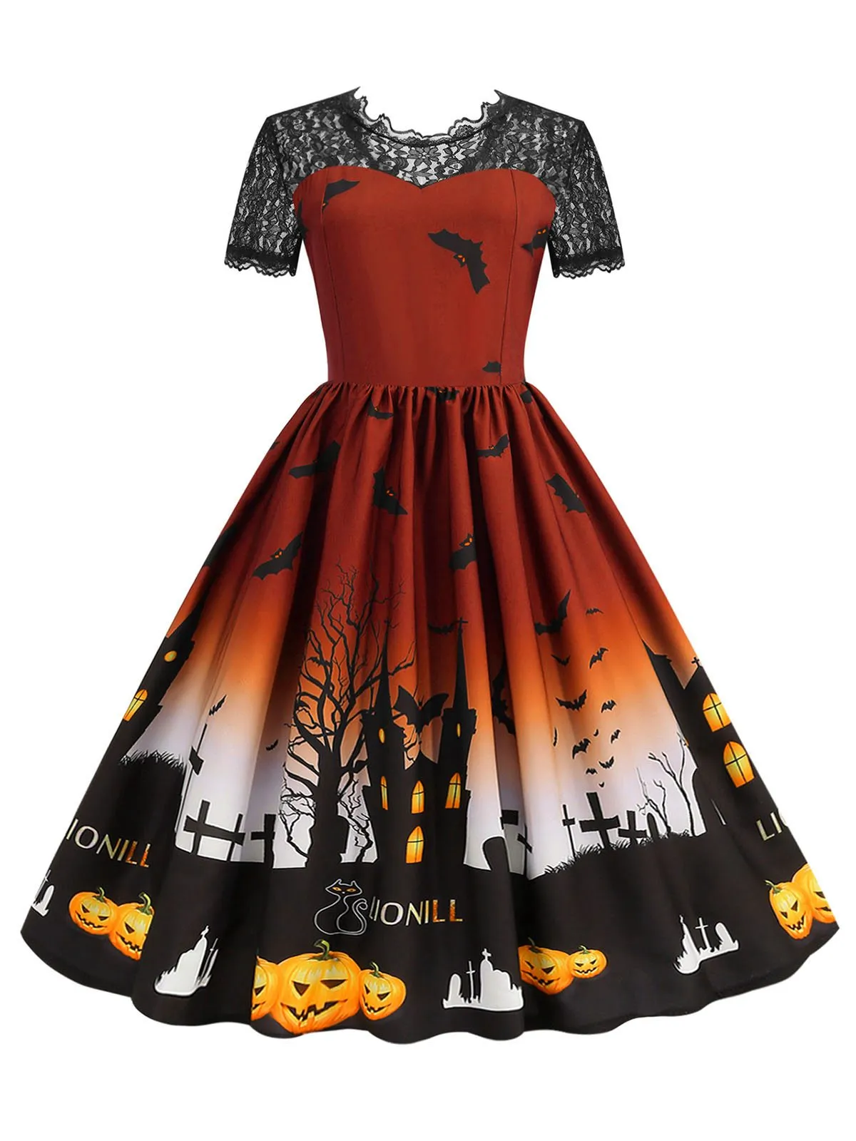 1950s Halloween Lace Patchwork Short Sleeves Dress sold by Retro Stage product image thumbnail 4