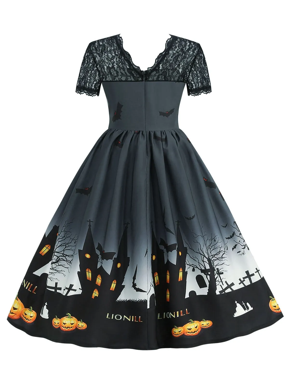 1950s Halloween Lace Patchwork Short Sleeves Dress sold by Retro Stage product image thumbnail 3