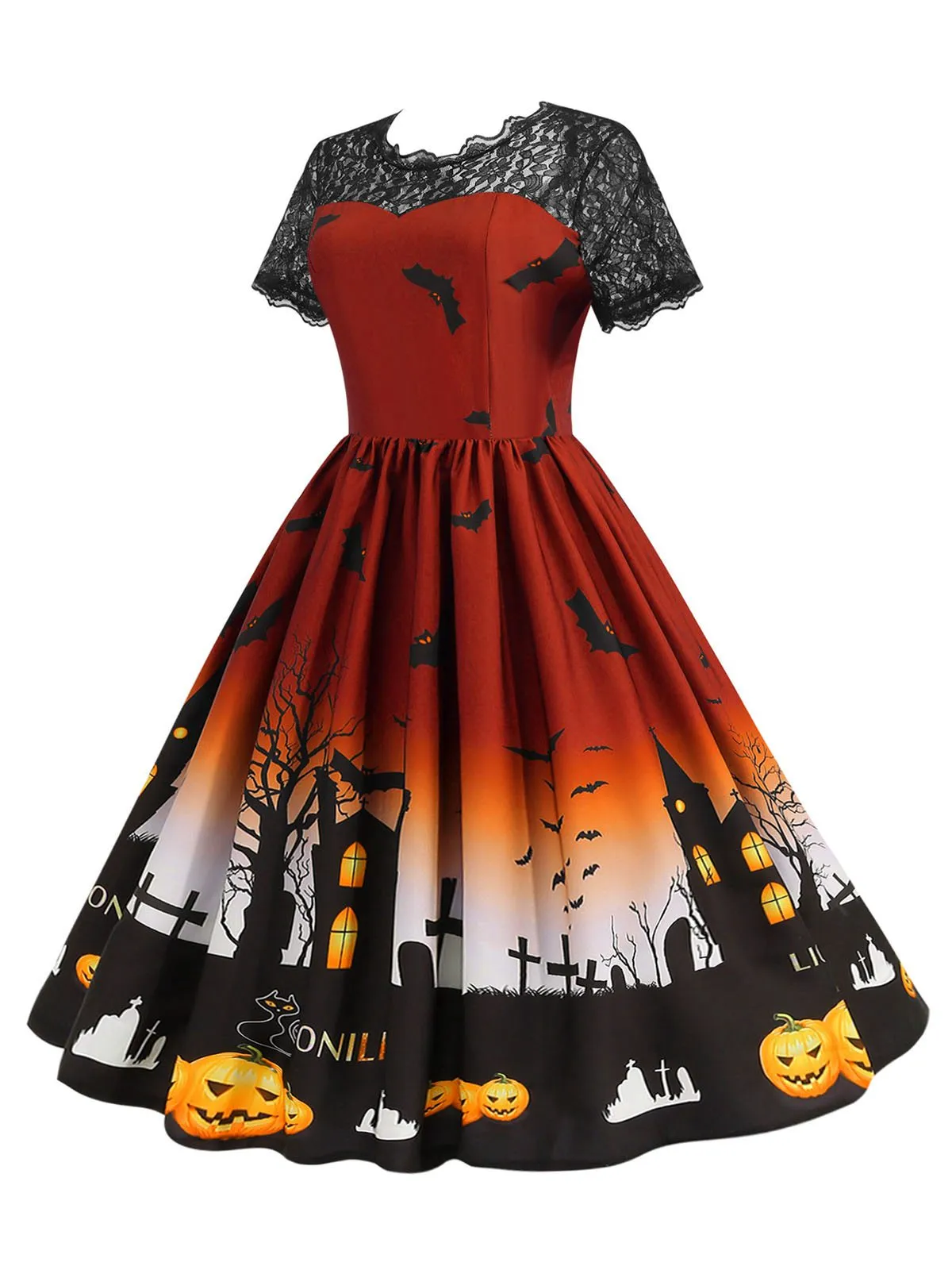 1950s Halloween Lace Patchwork Short Sleeves Dress sold by Retro Stage product image thumbnail 5