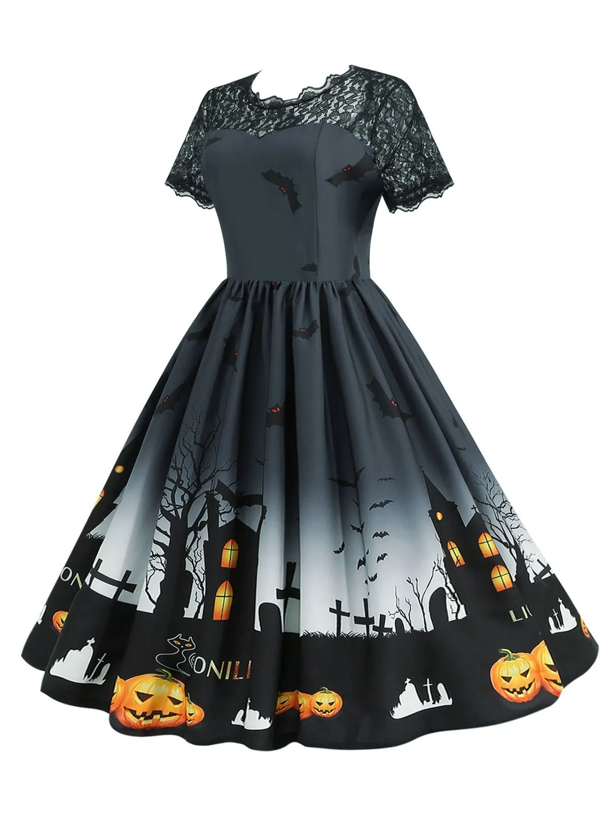 1950s Halloween Lace Patchwork Short Sleeves Dress sold by Retro Stage product image thumbnail 2