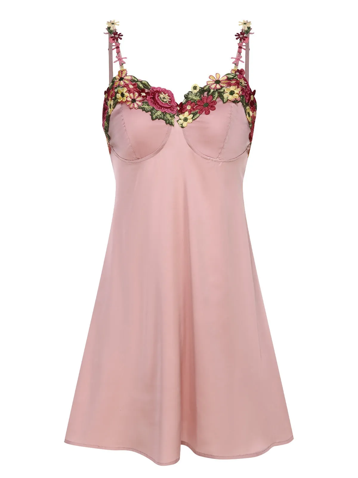 Pink 1950s Flower Embroidered Suspender Nightgown sold by Retro Stage