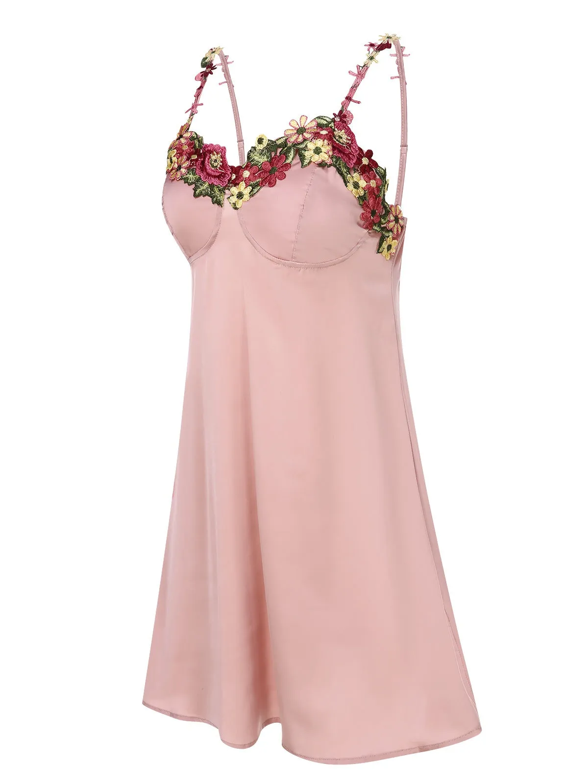 Pink 1950s Flower Embroidered Suspender Nightgown sold by Retro Stage product image thumbnail 2
