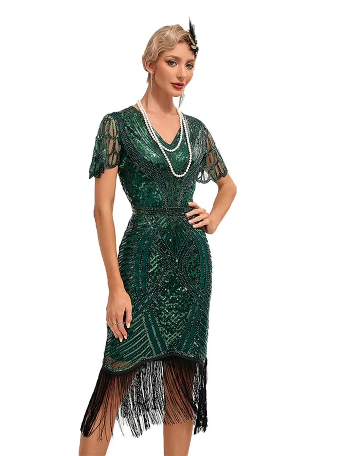 1920s Cap Sleeves Tassel Sequined Dress sold by Retro Stage product image thumbnail 3