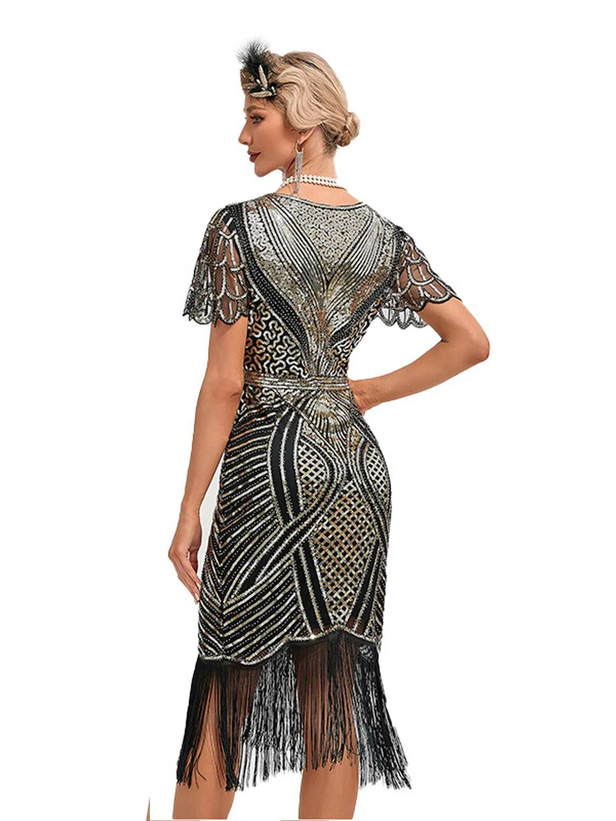 1920s Cap Sleeves Tassel Sequined Dress sold by Retro Stage product image thumbnail 2