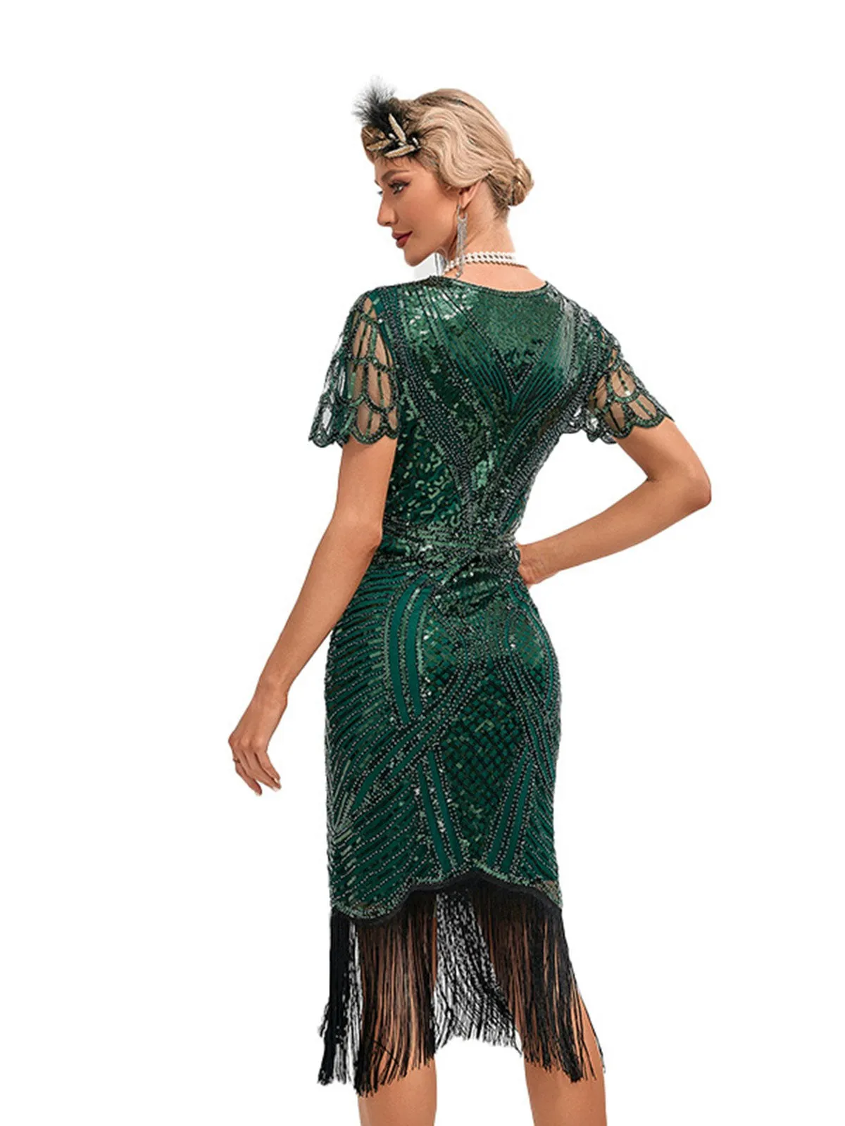 1920s Cap Sleeves Tassel Sequined Dress sold by Retro Stage product image thumbnail 4