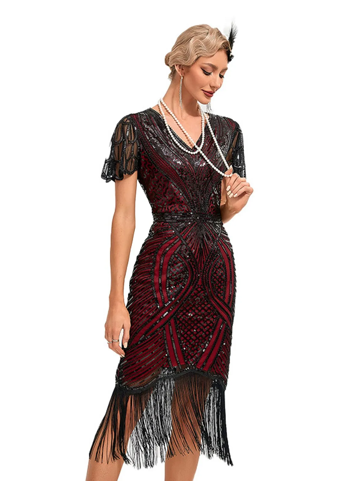 1920s Cap Sleeves Tassel Sequined Dress sold by Retro Stage product image thumbnail 5