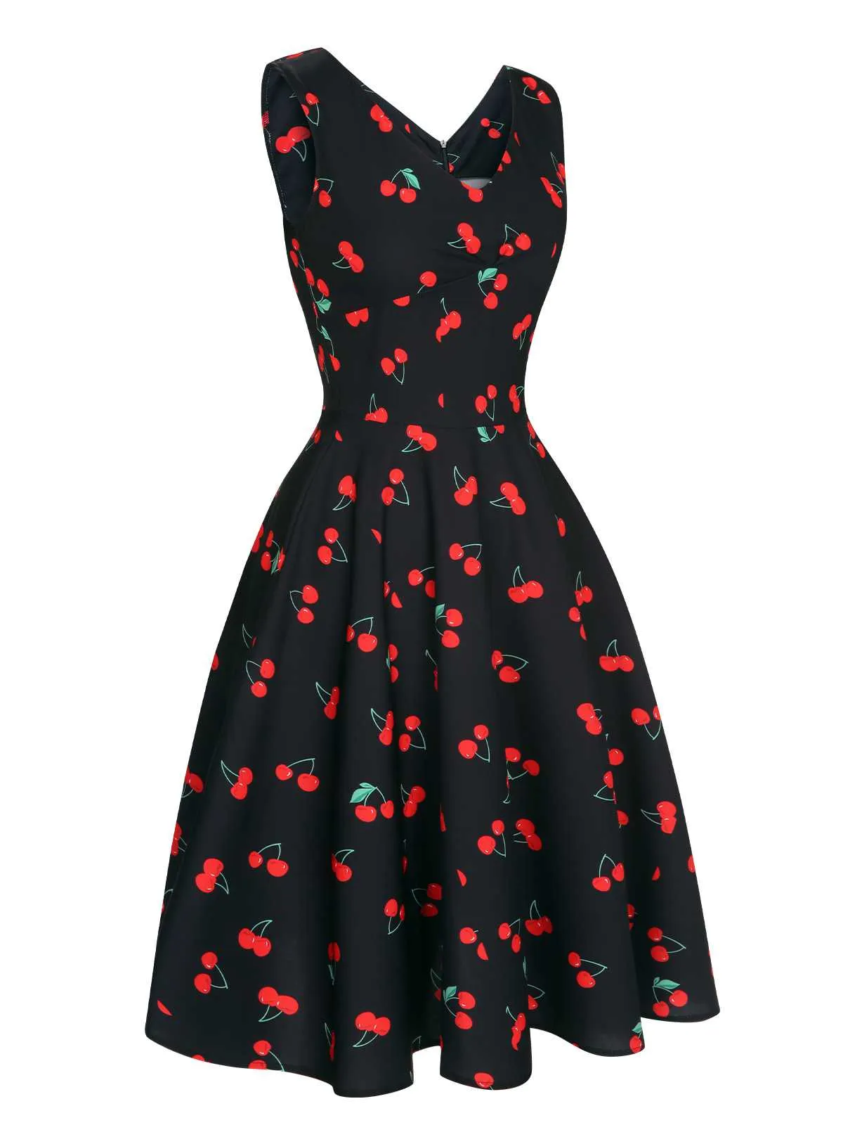 Black 1950s Cherry Sleeveless Dress sold by Retro Stage product image thumbnail 2