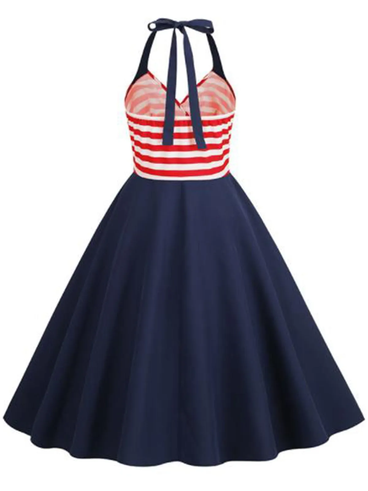 Dark Blue 1950s Red & White Stripes Halter Dress sold by Retro Stage product image thumbnail 2