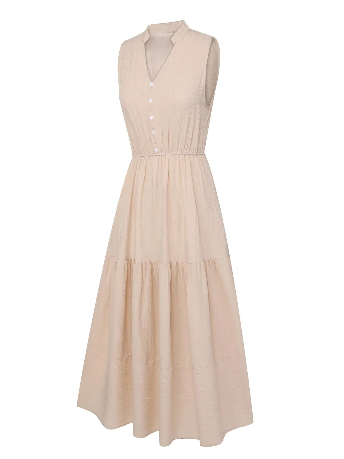 Beige 1940s Solid Stand Collar V-Neck Dress sold by Retro Stage product image thumbnail 2