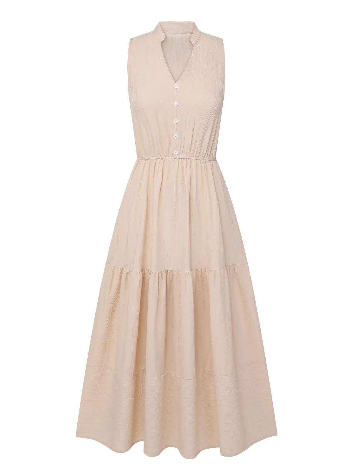 Beige 1940s Solid Stand Collar V-Neck Dress sold by Retro Stage