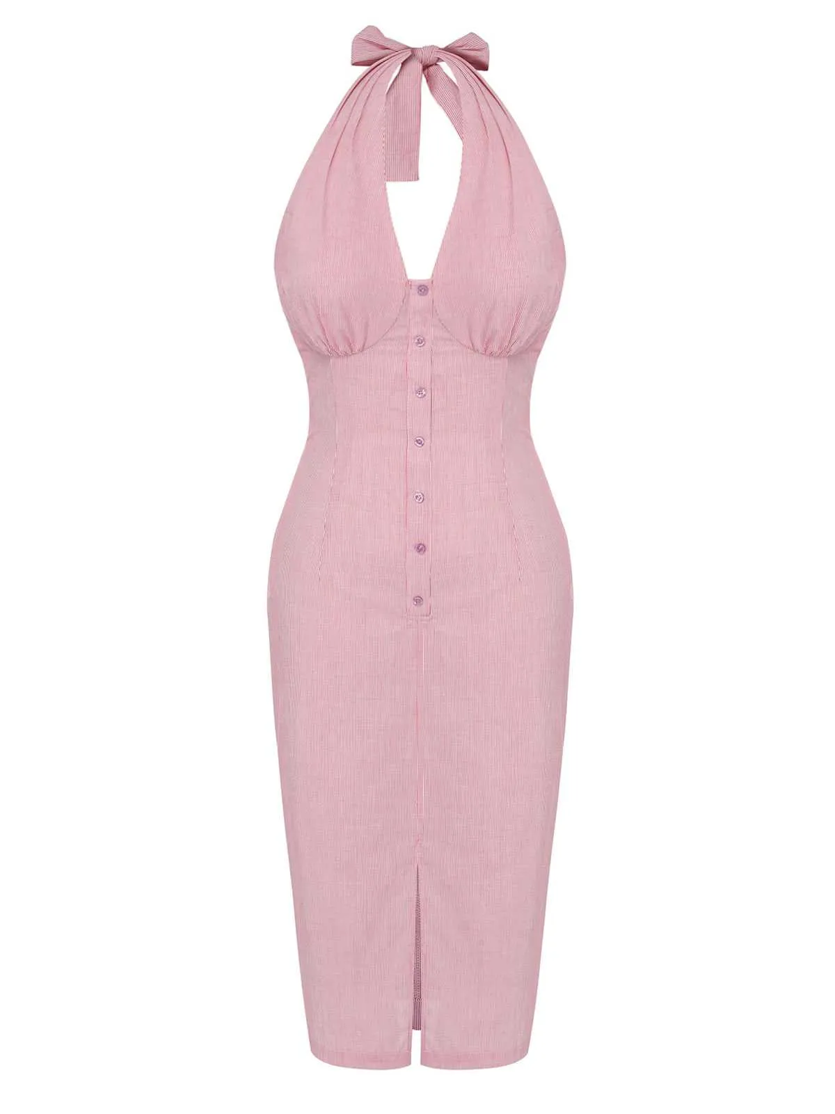 Pink 1960s Halter Stripes Slit Dress sold by Retro Stage product image thumbnail 3