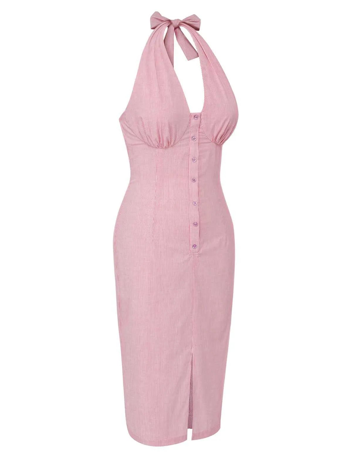 Pink 1960s Halter Stripes Slit Dress sold by Retro Stage product image thumbnail 5