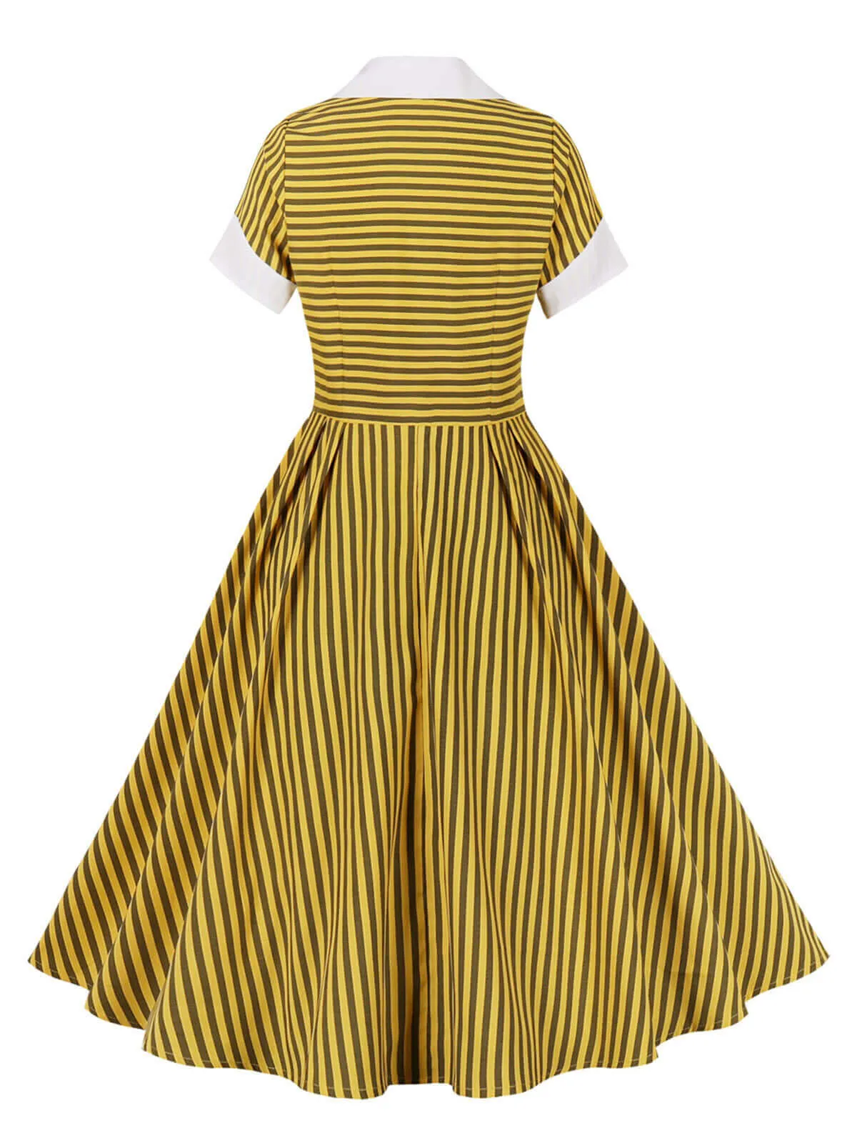 Yellow 1950s Bow Striped Swing Dress sold by Retro Stage product image thumbnail 3
