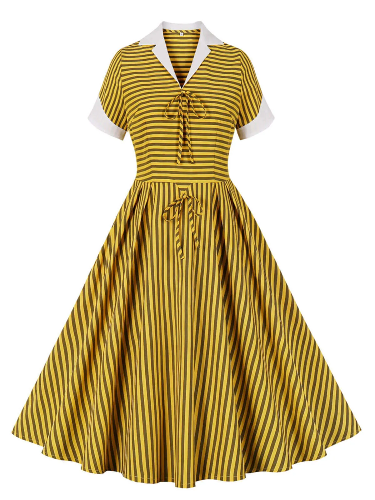 Yellow 1950s Bow Striped Swing Dress sold by Retro Stage product image thumbnail 2