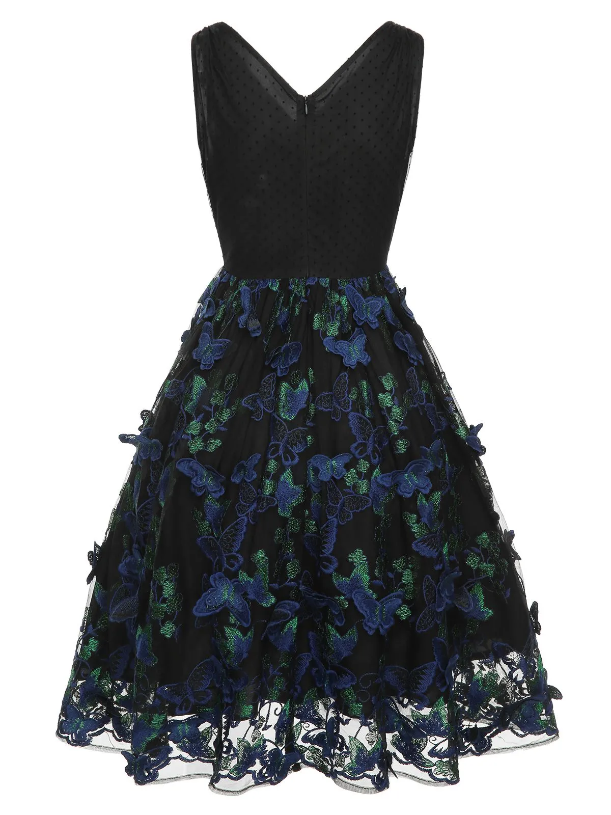 Black 1950s V-Neck 3D Butterfly Mesh Dress sold by Retro Stage product image thumbnail 4