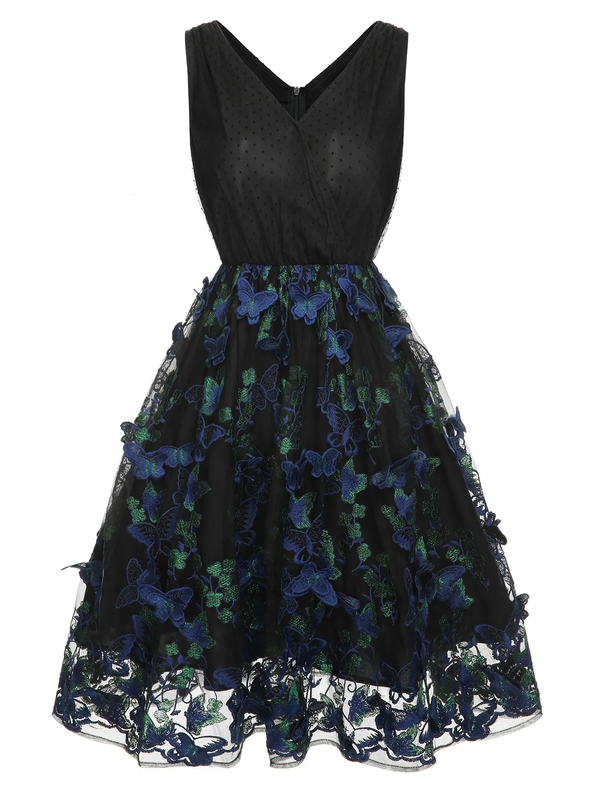 Black 1950s V-Neck 3D Butterfly Mesh Dress sold by Retro Stage product image thumbnail 2