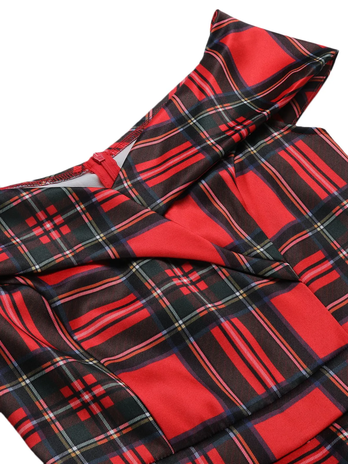 Red 1950s Christmas Plaid Off-Shoulder Dress sold by Retro Stage product image thumbnail 5